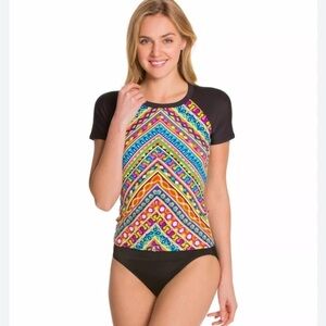 Trina Turk, swim shirt, top rushgard  size L Peruvian print never worned NWOT